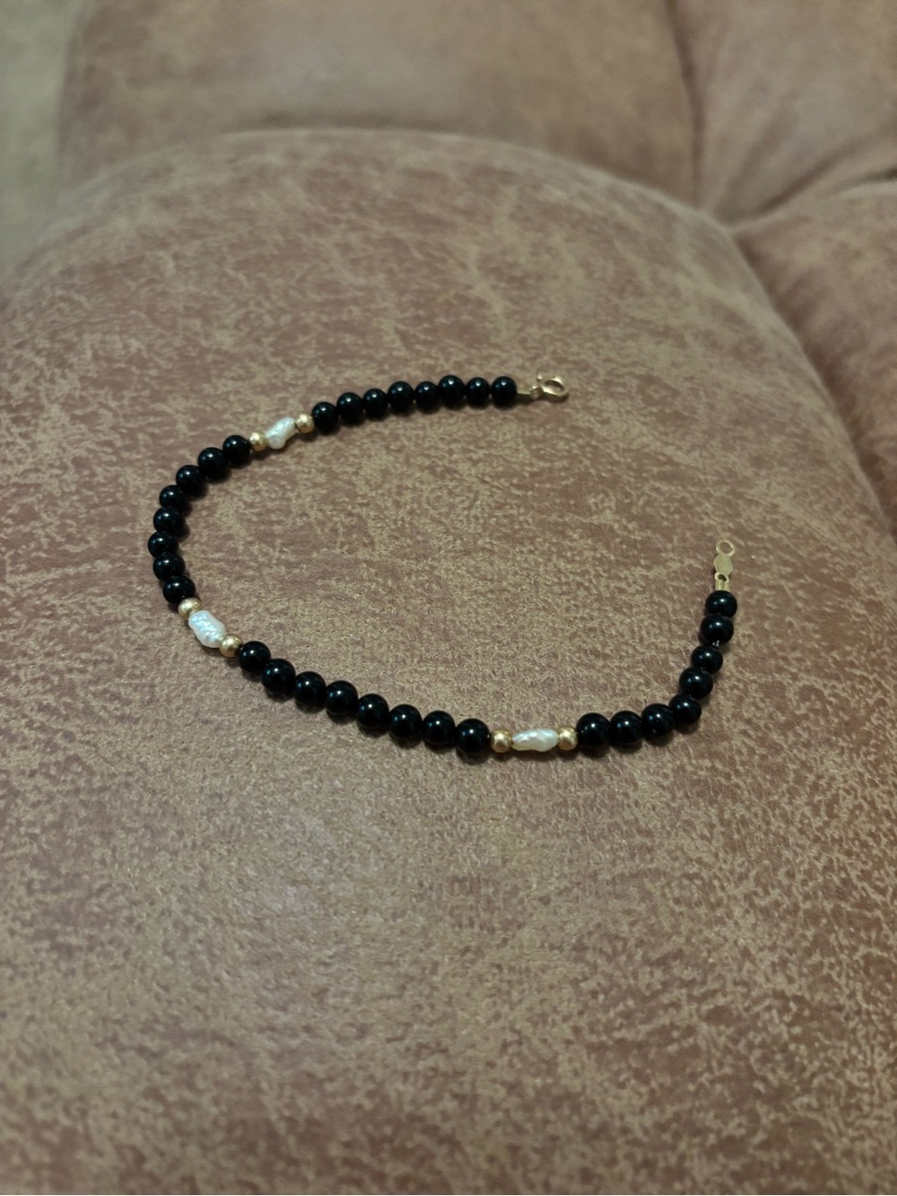 Black Bead and Pearl Bracelet
